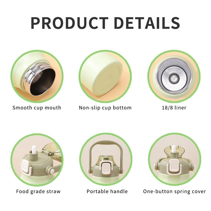 1.7L Stainless Steel Vacuum Insulated Sport Water Bottle With Handle Lid